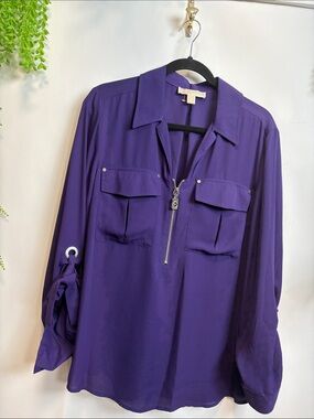 MICHAEL Michael Kors Deep Purple Zip-Front Utility Blouse